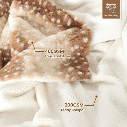 Blanket Faux Fur Reversible Deer Pattern