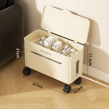 Cable Organizer Box Two-Layer Rolling Holds 12+ Cables