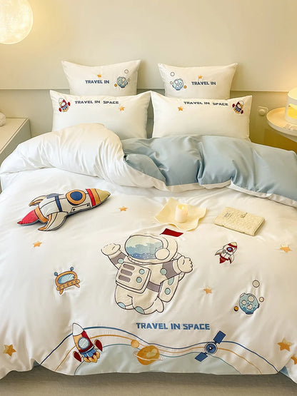 Children's Bedding Set Reversible Space Design Cotton Blend