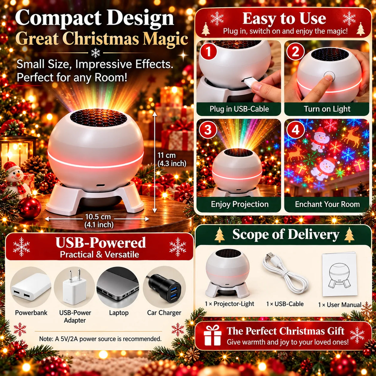 Christmas Projector USB-Powered Animated Projections