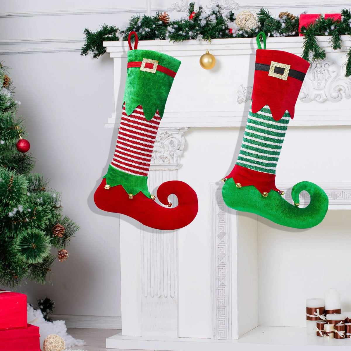 Christmas Stocking Santa Design Spacious Interior Hanging Loop