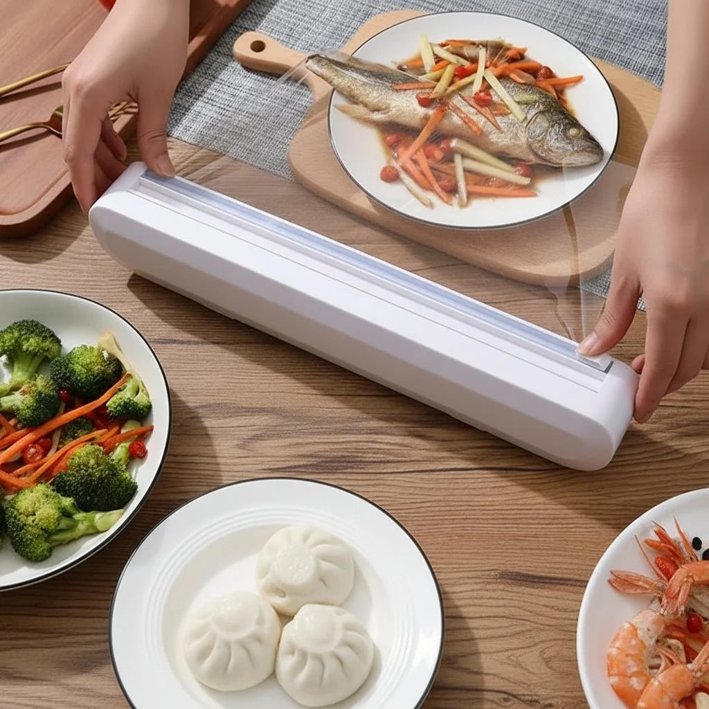 Cling Film Dispenser Integrated Cutter Reusable Design