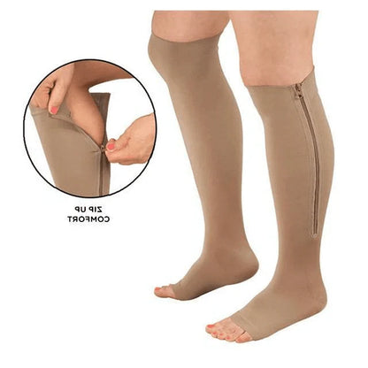 Compression Socks Zip-Up Open-Toe Graduated 20–30 mmHg