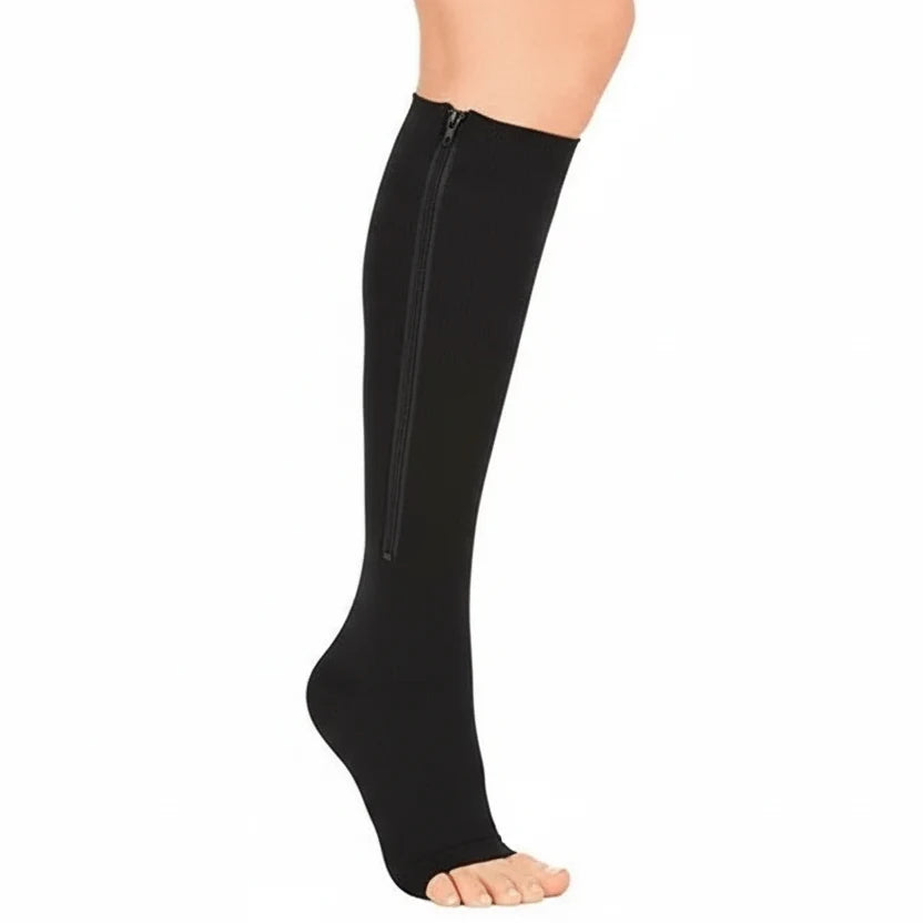 Compression Socks Zip-Up Open-Toe Graduated 20–30 mmHg