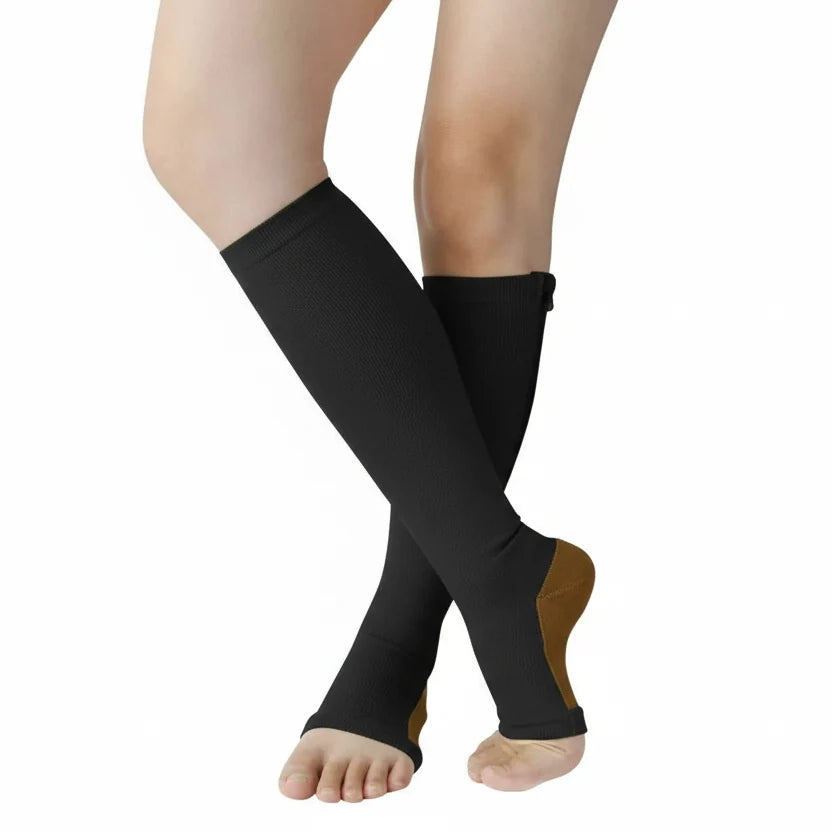 Compression Socks Zip-Up Open-Toe Graduated 20–30 mmHg