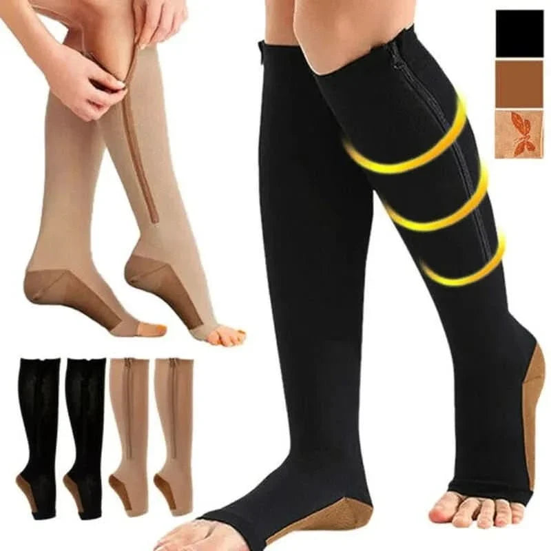 Compression Socks Zip-Up Open-Toe Graduated 20–30 mmHg