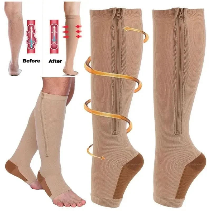 Compression Socks Zip-Up Open-Toe Graduated 20–30 mmHg