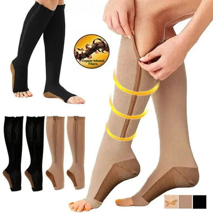 Compression Socks Zip-Up Open-Toe Graduated 20–30 mmHg