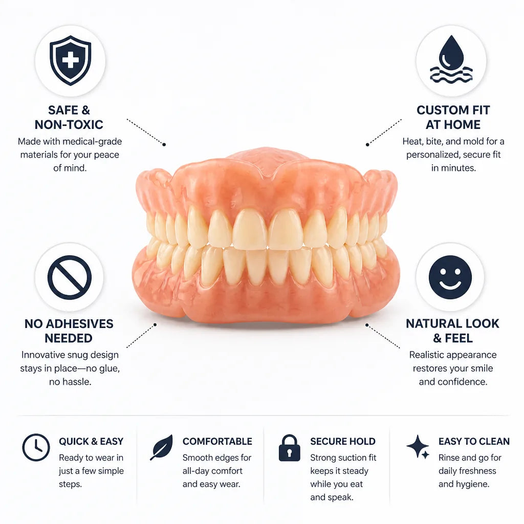 Denture Set Heat-Molded Custom Fit Suction Retention