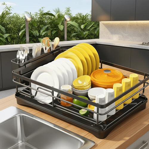 Dish Drying Rack Spacious With Integrated Drip Tray