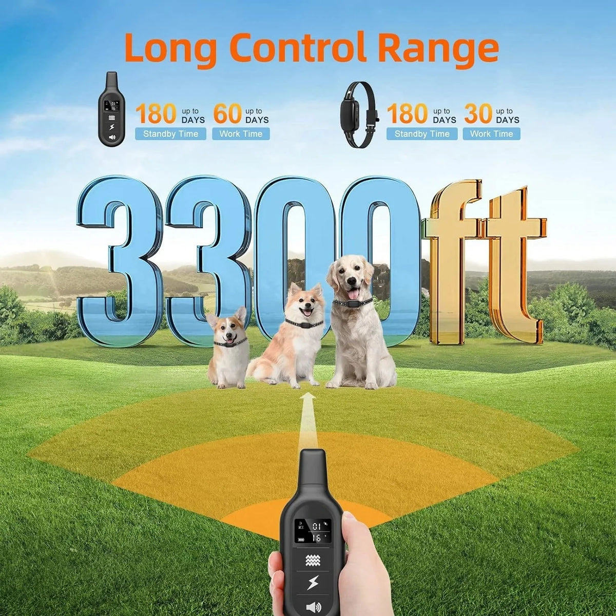 Dog Training Collar Remote-Controlled Water-Resistant 3,281 Ft Range