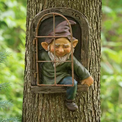 Garden Statue Durable Resin Elf Tree Window Outdoor Decor