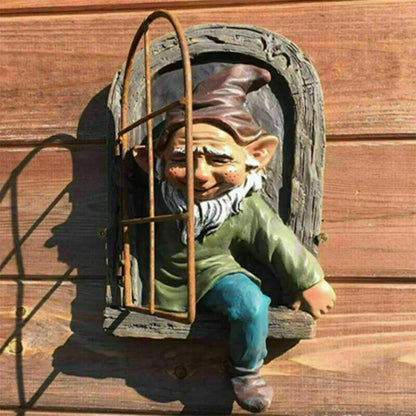 Garden Statue Durable Resin Elf Tree Window Outdoor Decor