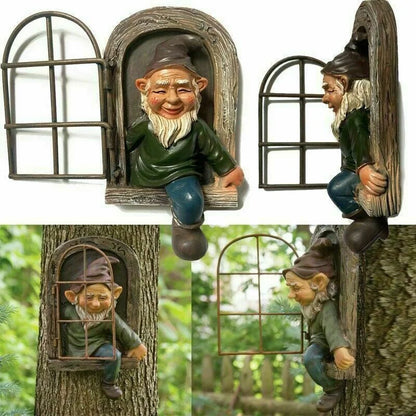 Garden Statue Durable Resin Elf Tree Window Outdoor Decor