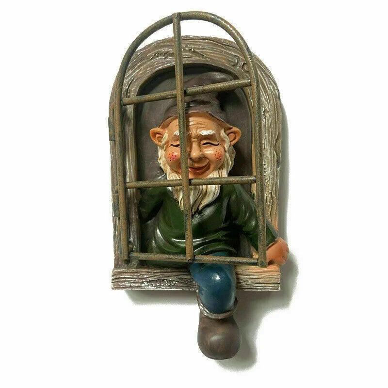Garden Statue Durable Resin Elf Tree Window Outdoor Decor
