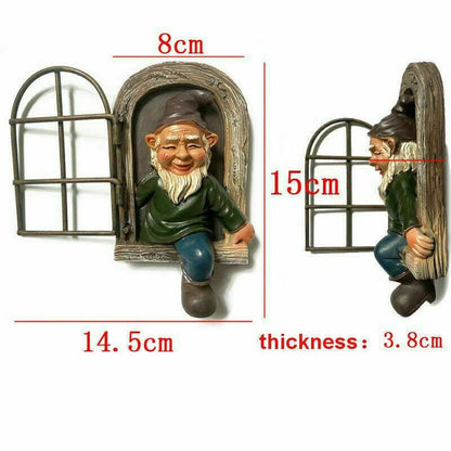 Garden Statue Durable Resin Elf Tree Window Outdoor Decor