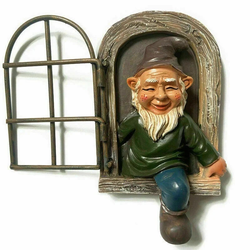 Garden Statue Durable Resin Elf Tree Window Outdoor Decor