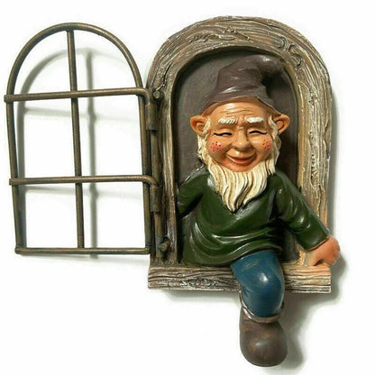 Garden Statue Durable Resin Elf Tree Window Outdoor Decor