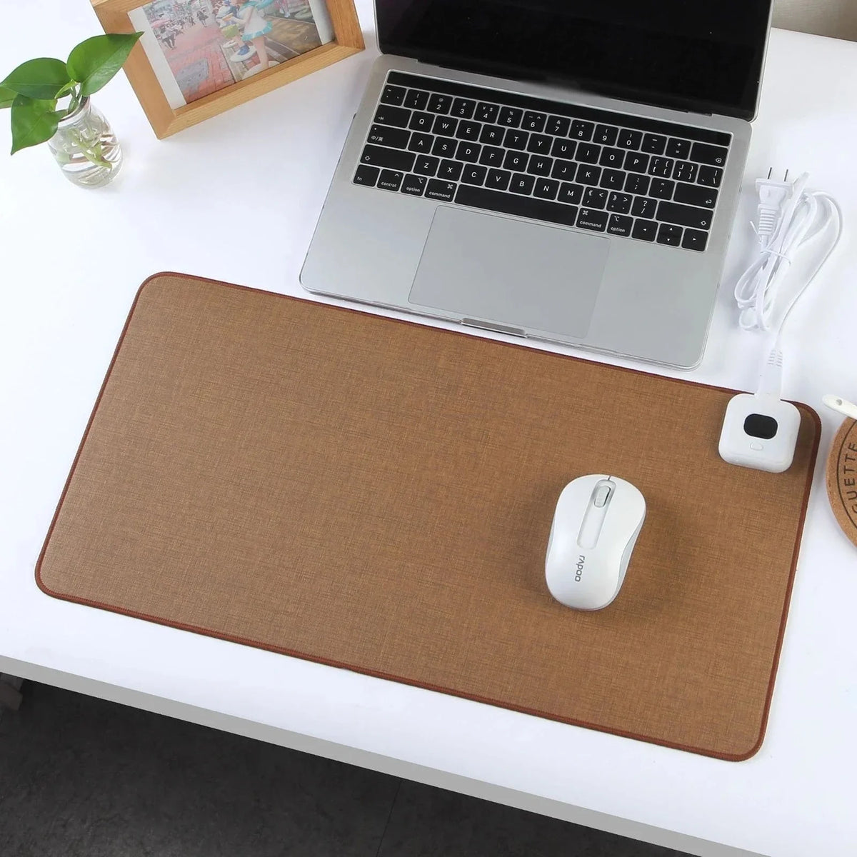 Heated Desk Mat & Mouse Pad Adjustable Temperature Linen-Textured Surface