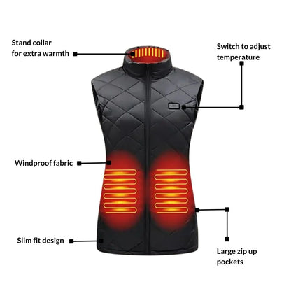 Heated Vest 9-Zone Heating Adjustable Temperature 10-Hour Runtime