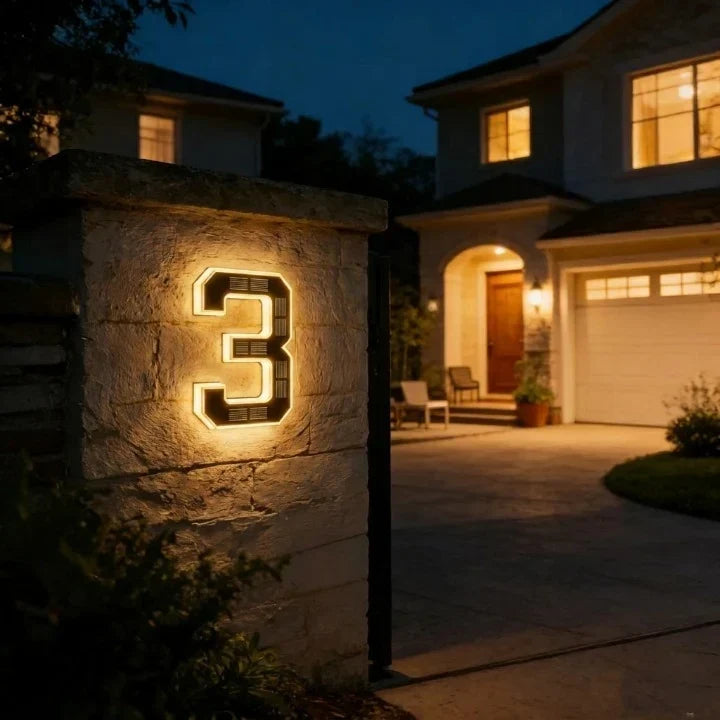 House Number Sign Solar-Powered LED Dusk-to-Dawn Lighting