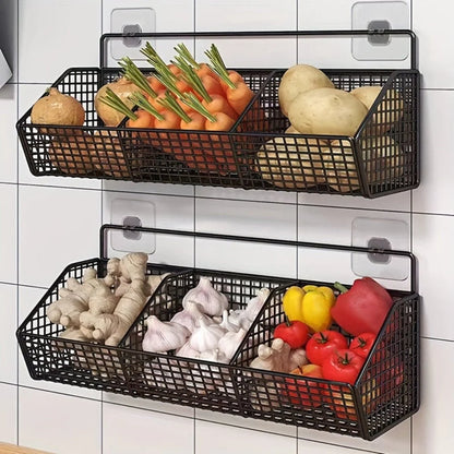 Kitchen Storage Basket Wall-Mounted Stainless Steel Open Wire