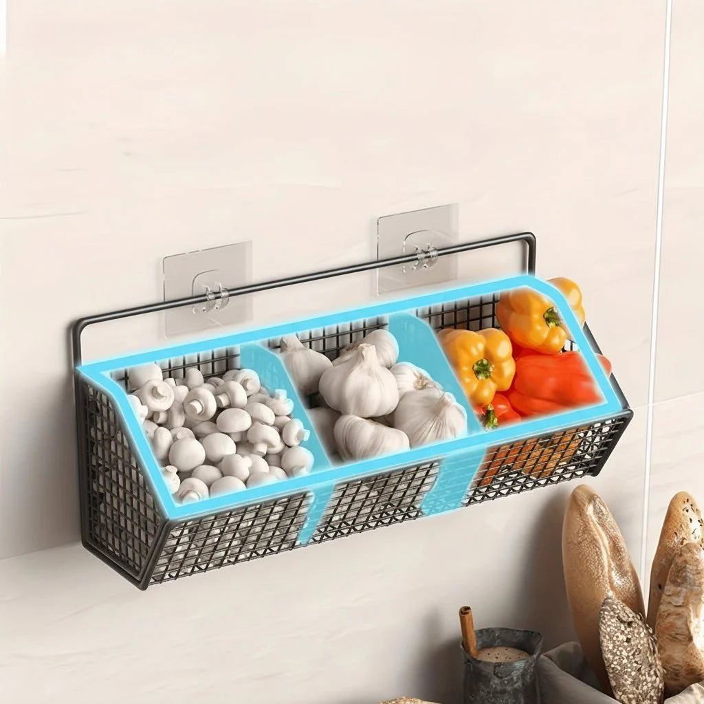 Kitchen Storage Basket Wall-Mounted Stainless Steel Open Wire
