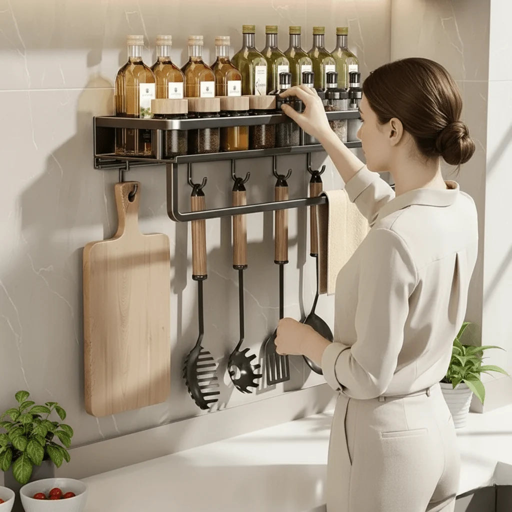 Kitchen Wall Shelf Powder-Coated Steel Space-Saving Storage