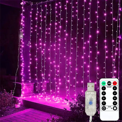 LED Curtain Lights 8 Modes USB-C Powered Remote Control