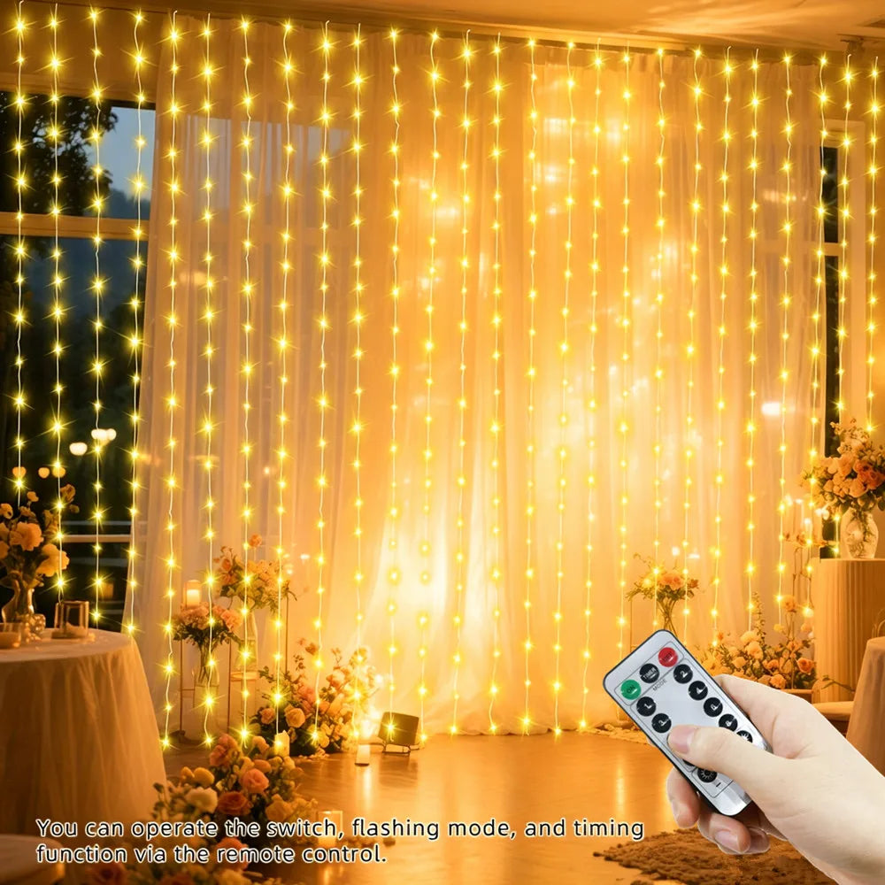 LED Curtain Lights 8 Modes USB-C Powered Remote Control