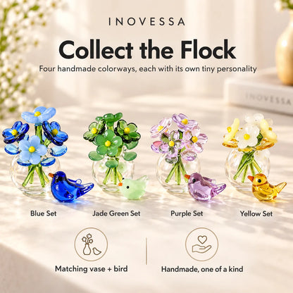Miniature Glass Decor Set Handmade Vase & Bird