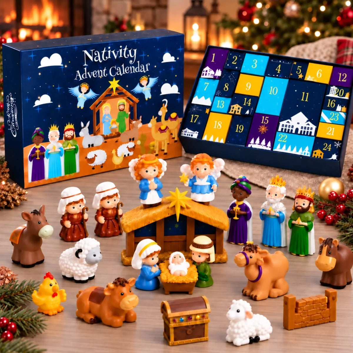 Nativity Advent Calendar 24-Day Countdown Colorful Scene
