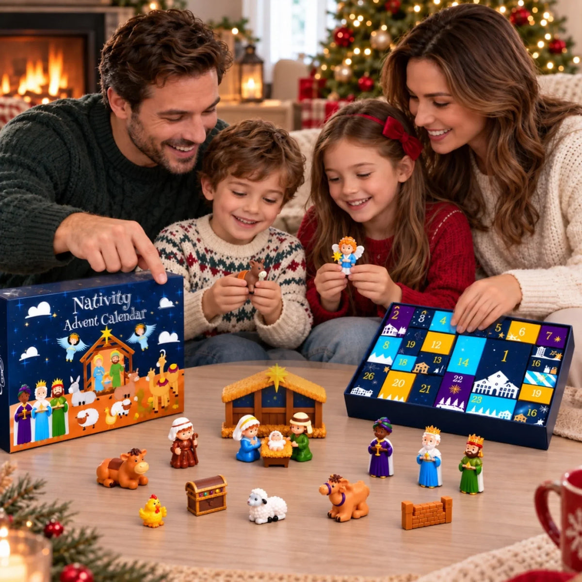 Nativity Advent Calendar 24-Day Countdown Colorful Scene