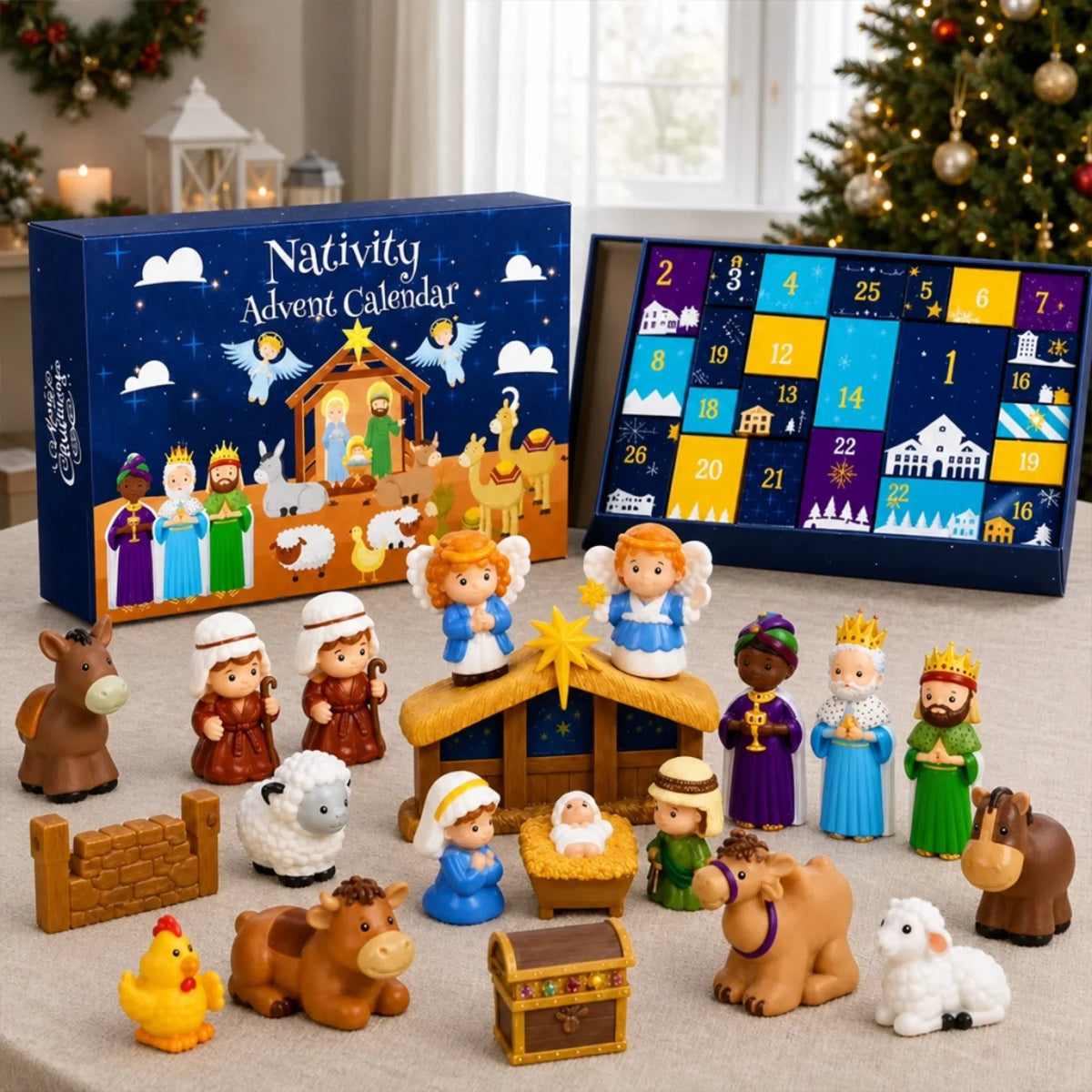 Nativity Advent Calendar 24-Day Countdown Colorful Scene