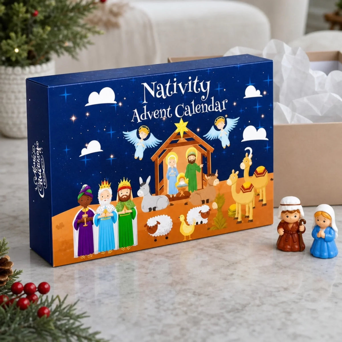 Nativity Advent Calendar 24-Day Countdown Colorful Scene