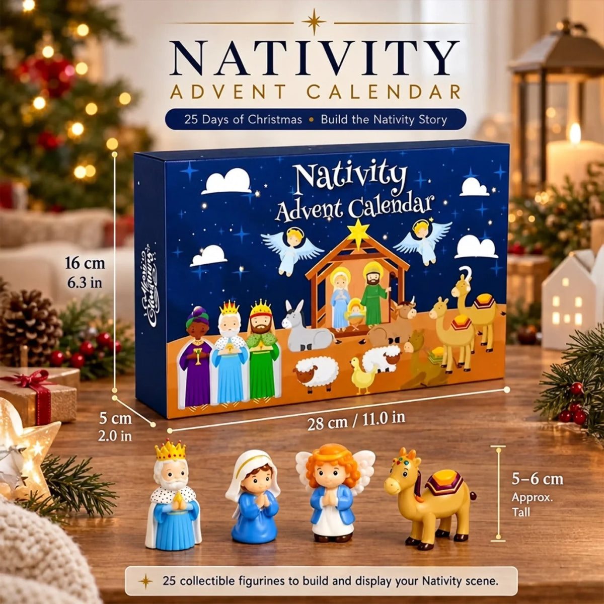 Nativity Advent Calendar 24-Day Countdown Colorful Scene