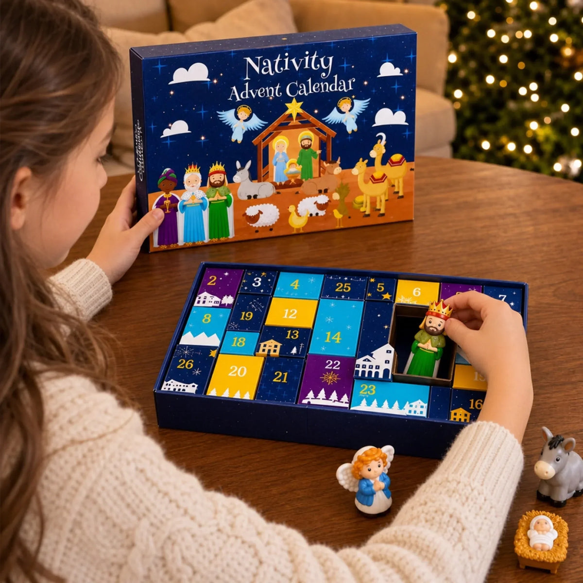 Nativity Advent Calendar 24-Day Countdown Colorful Scene