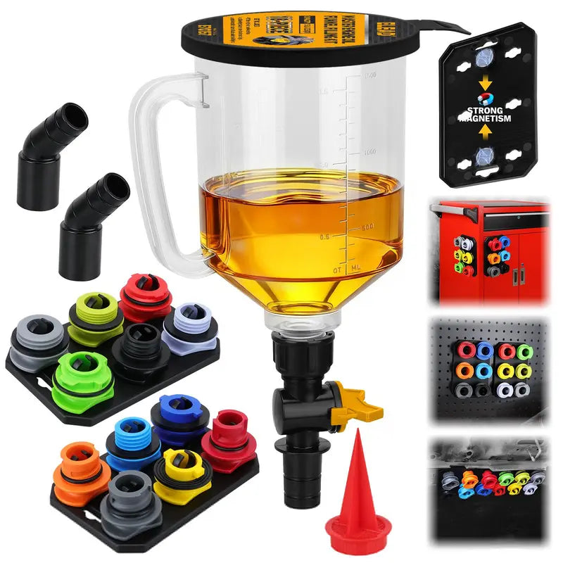 Oil Funnel Adapter Set Color-Coded 12-Piece With Magnetic Trays