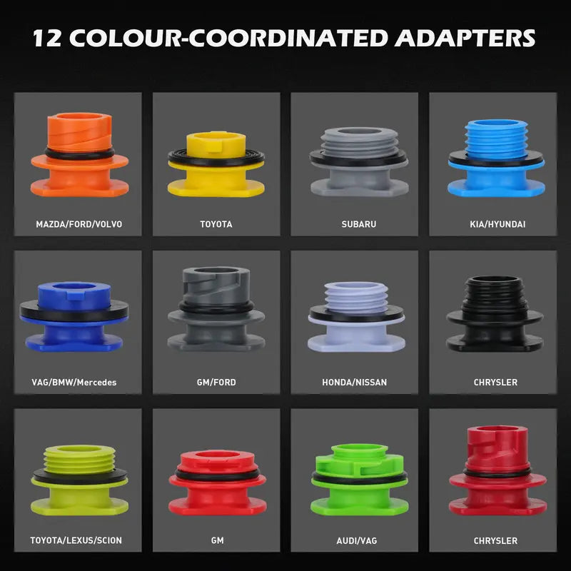 Oil Funnel Adapter Set Color-Coded 12-Piece With Magnetic Trays