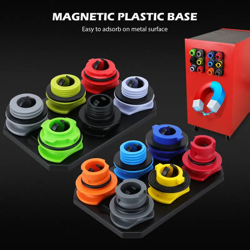 Oil Funnel Adapter Set Color-Coded 12-Piece With Magnetic Trays