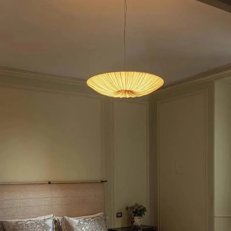 Pendant Light Pleated Fabric Shade Integrated LED