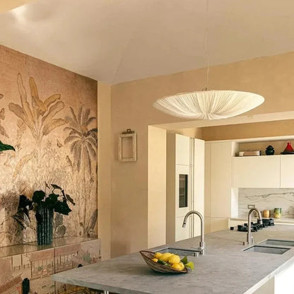 Pendant Light Pleated Fabric Shade Integrated LED
