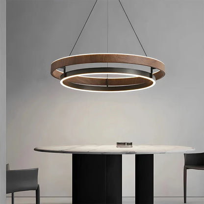 Pendant Light Round Wood-Look Dimmable With Remote Control