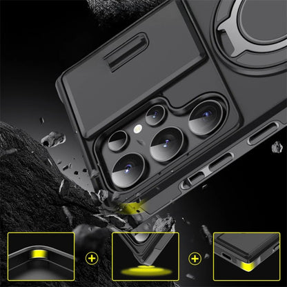 Phone Case Shock-Absorbing Sliding Camera Cover Rotating Ring Stand