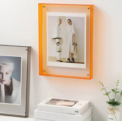 Photo Frame Transparent Acrylic Floating Display Desk & Wall Mounting