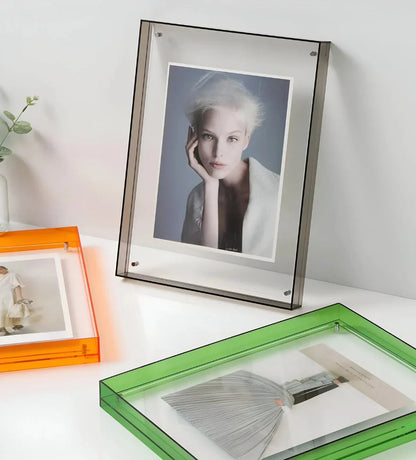 Photo Frame Transparent Acrylic Floating Display Desk & Wall Mounting