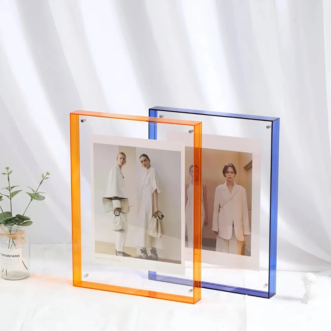 Photo Frame Transparent Acrylic Floating Display Desk & Wall Mounting