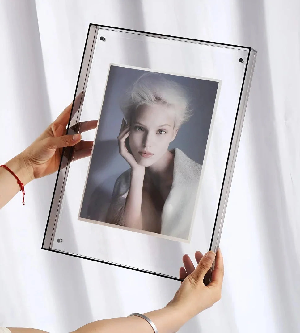 Photo Frame Transparent Acrylic Floating Display Desk & Wall Mounting