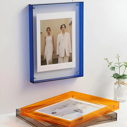 Photo Frame Transparent Acrylic Floating Display Desk & Wall Mounting