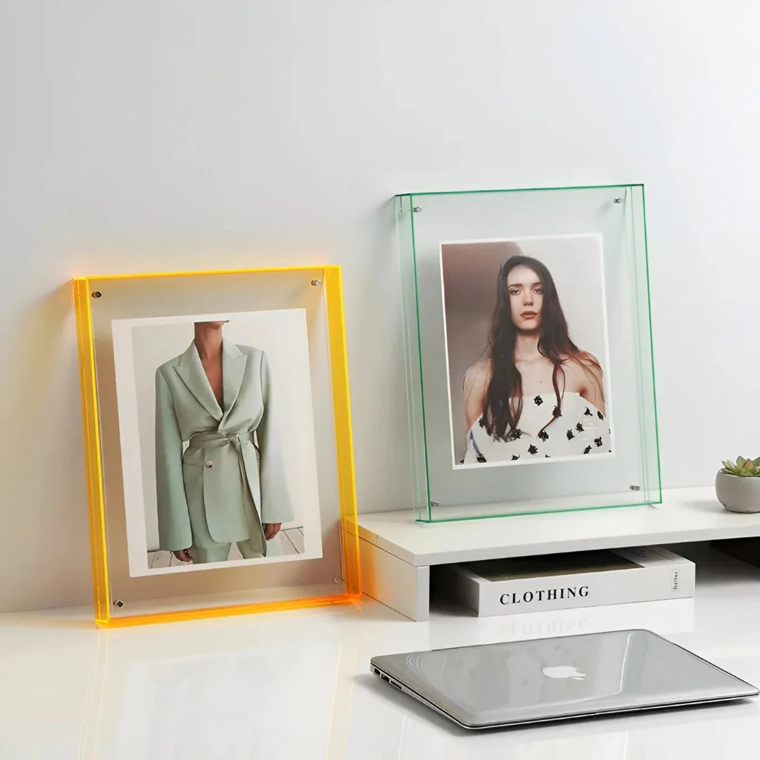 Photo Frame Transparent Acrylic Floating Display Desk & Wall Mounting
